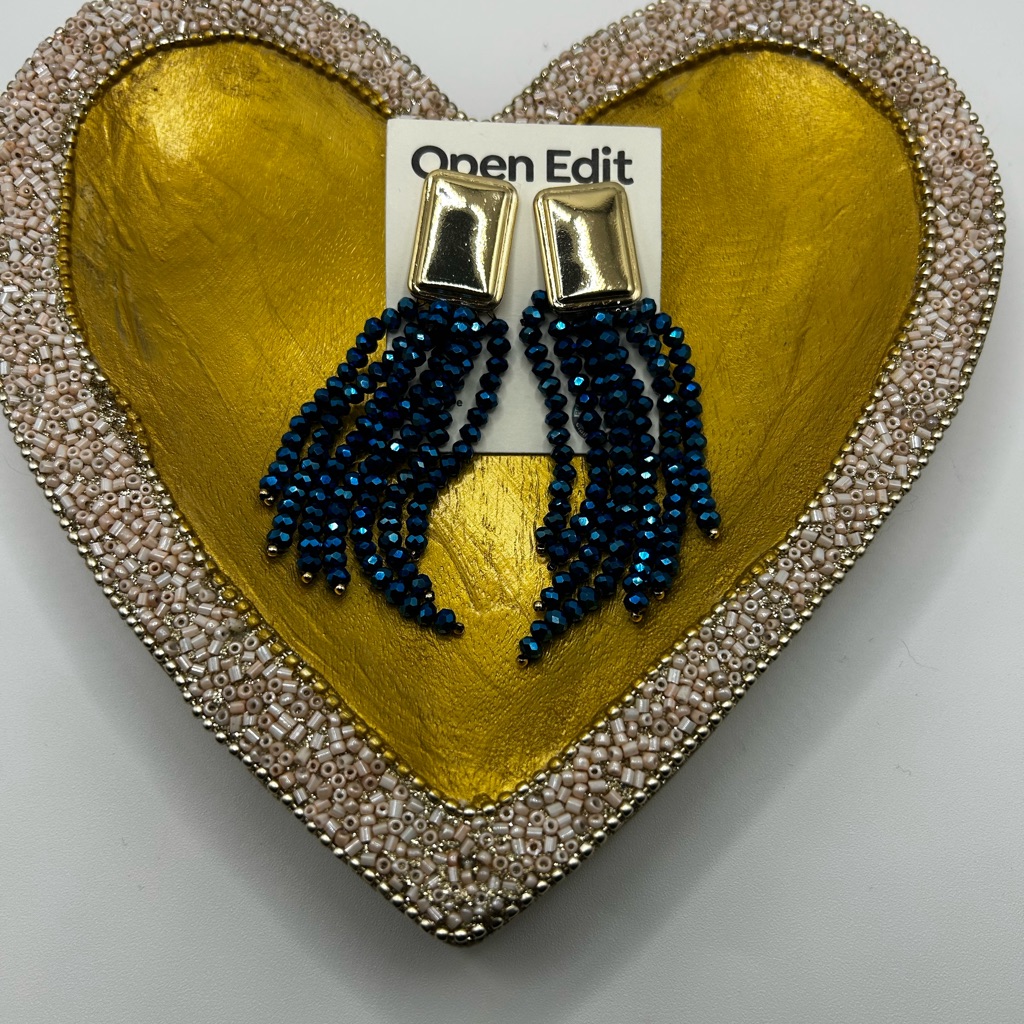 Clip-Ons Open Edit Nordstrom Gold & Blue Beaded Clip-On Earrings